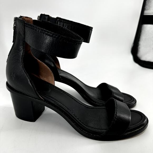 FRYE Brielle Back-Zip Sandal Italian Leather Strap Block Heels Open Toe Black 11 - Picture 3 of 8